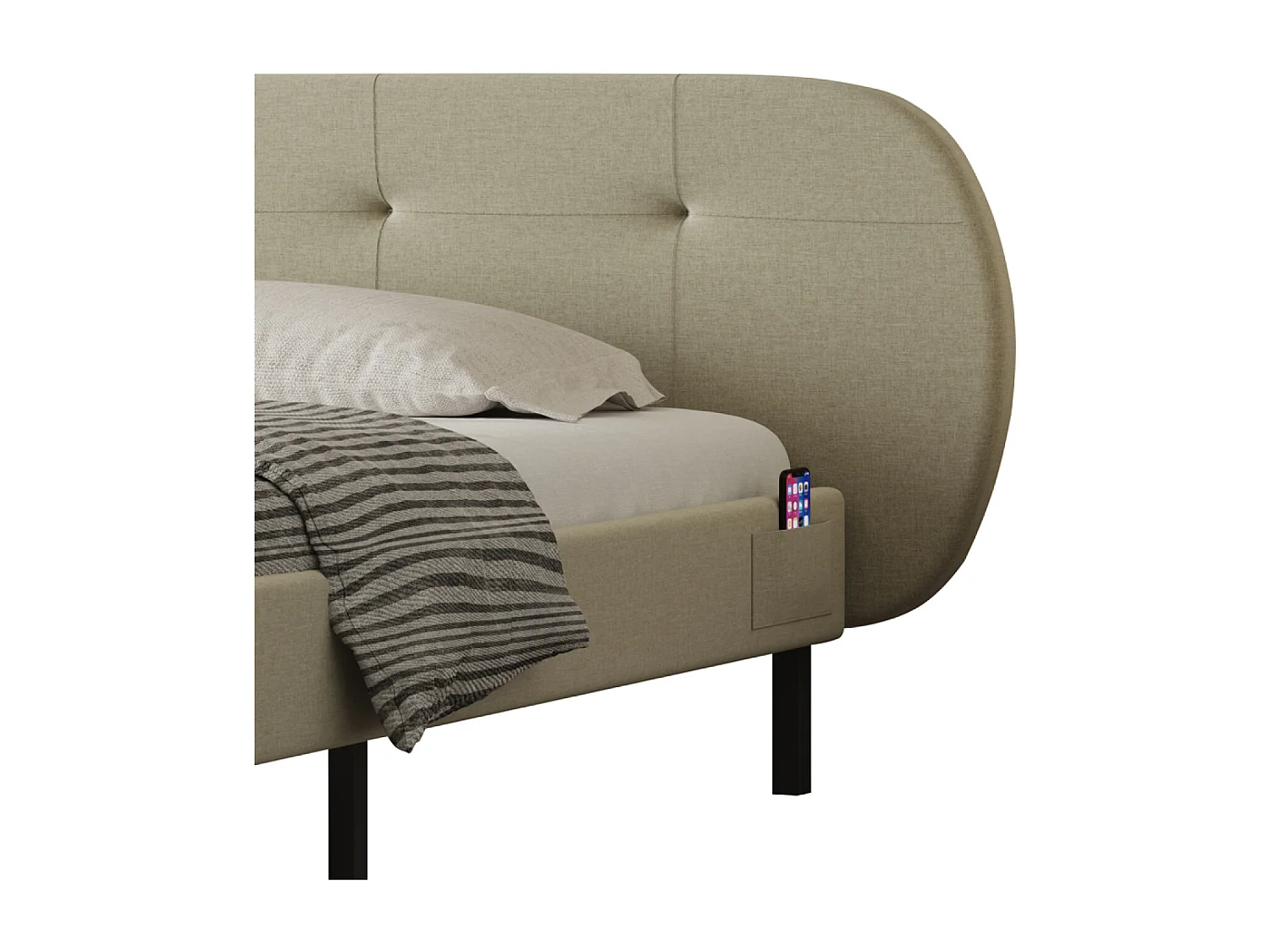 Lit capitonné 140x190cm beige avec tête de lit et sommier TULSA