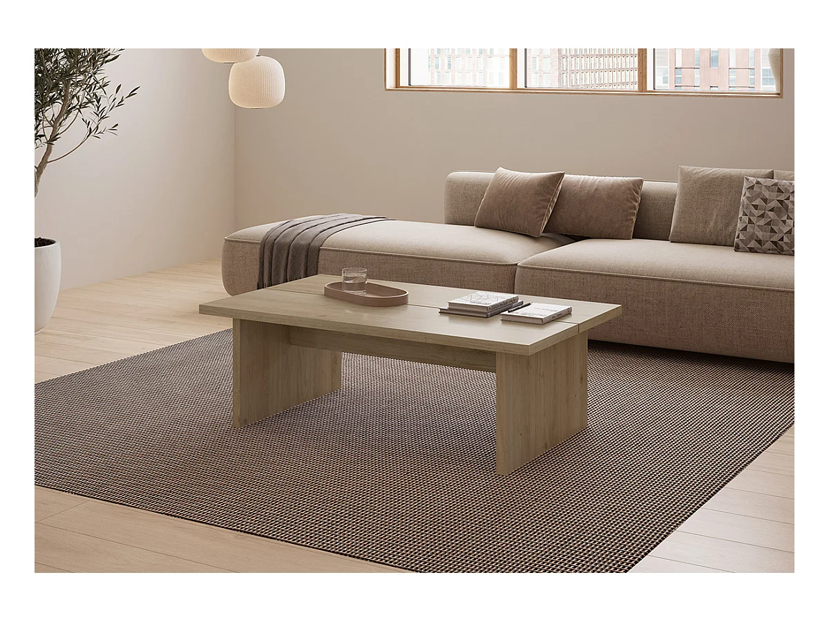 Table basse, table de salon rectangulaire aspect bois coloris chêne - Longueur 120 x Profondeur 70 x Hauteur 40 cm