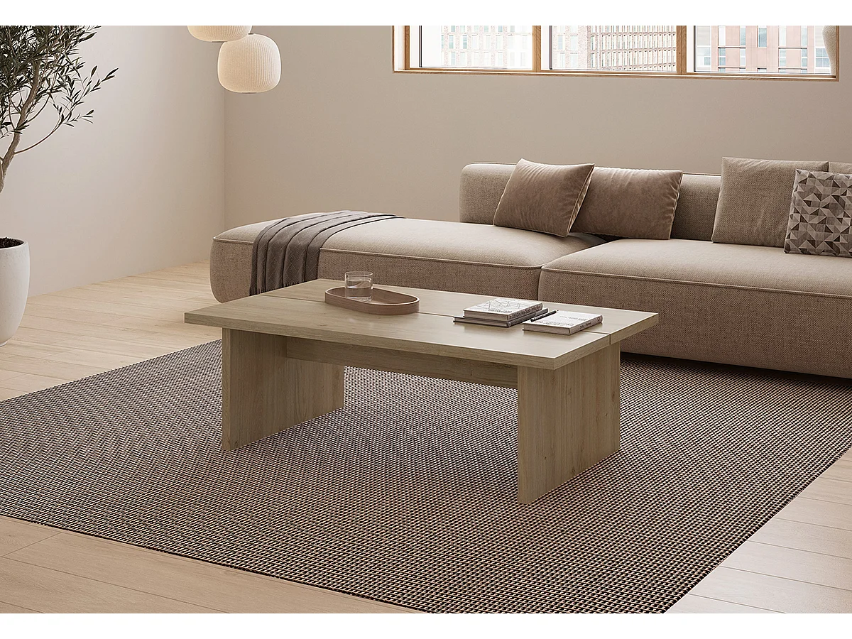 Table basse, table de salon rectangulaire aspect bois coloris chêne - Longueur 120 x Profondeur 70 x Hauteur 40 cm