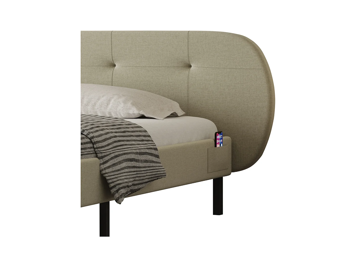 Lit capitonné 160x200cm beige avec tête de lit et sommier TULSA