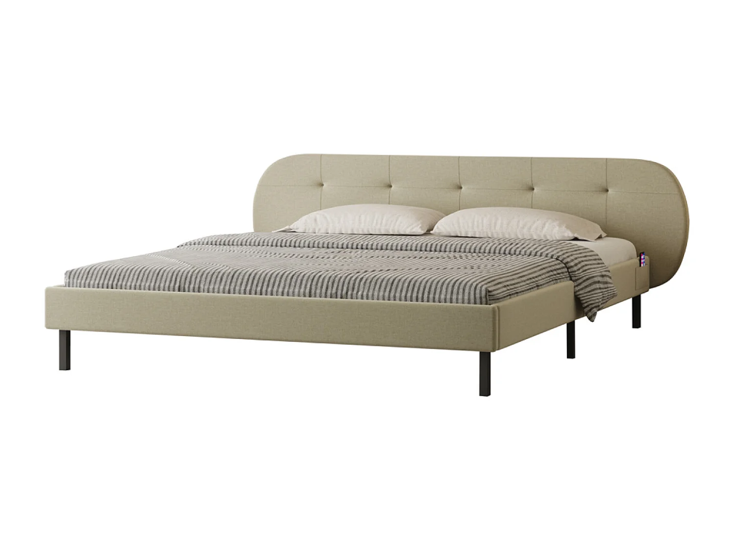 Lit capitonné 160x200cm beige avec tête de lit et sommier TULSA