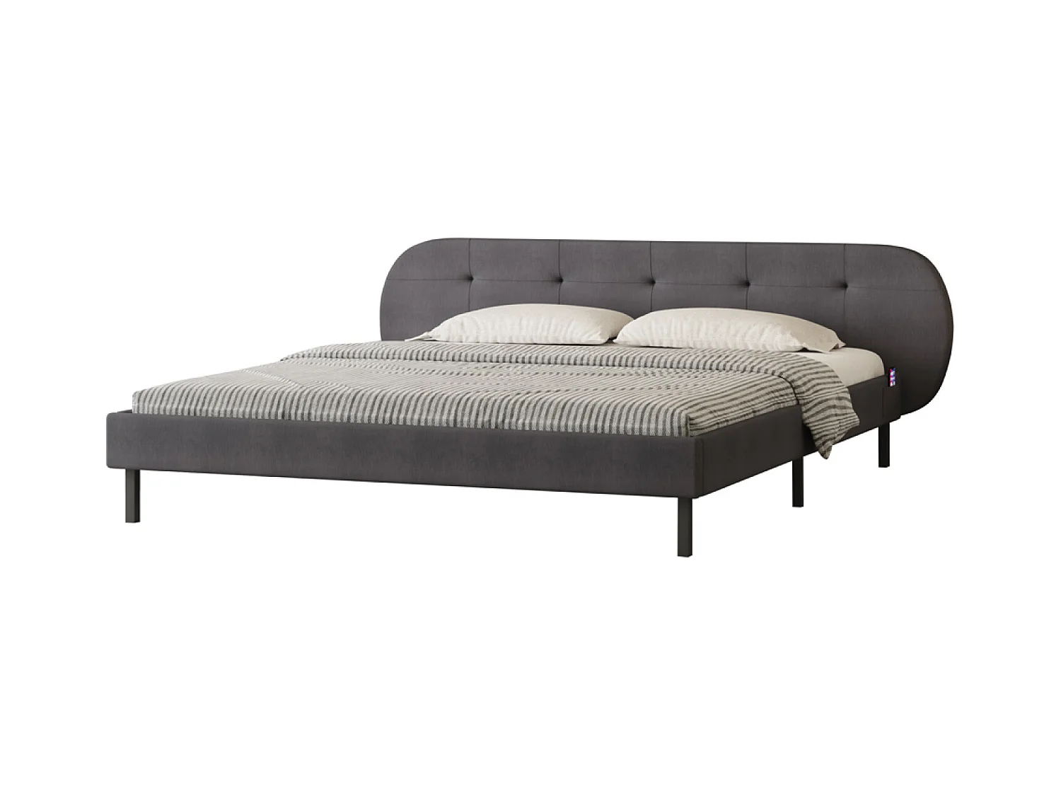 Lit capitonné 140x190cm gris avec tête de lit et sommier TULSA