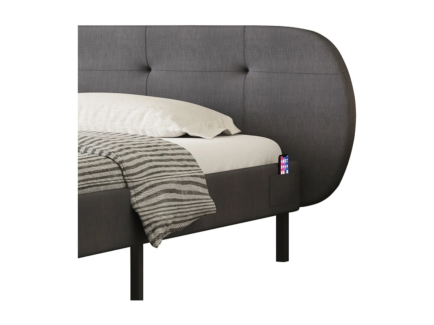 Lit capitonné 140x190cm gris avec tête de lit et sommier TULSA