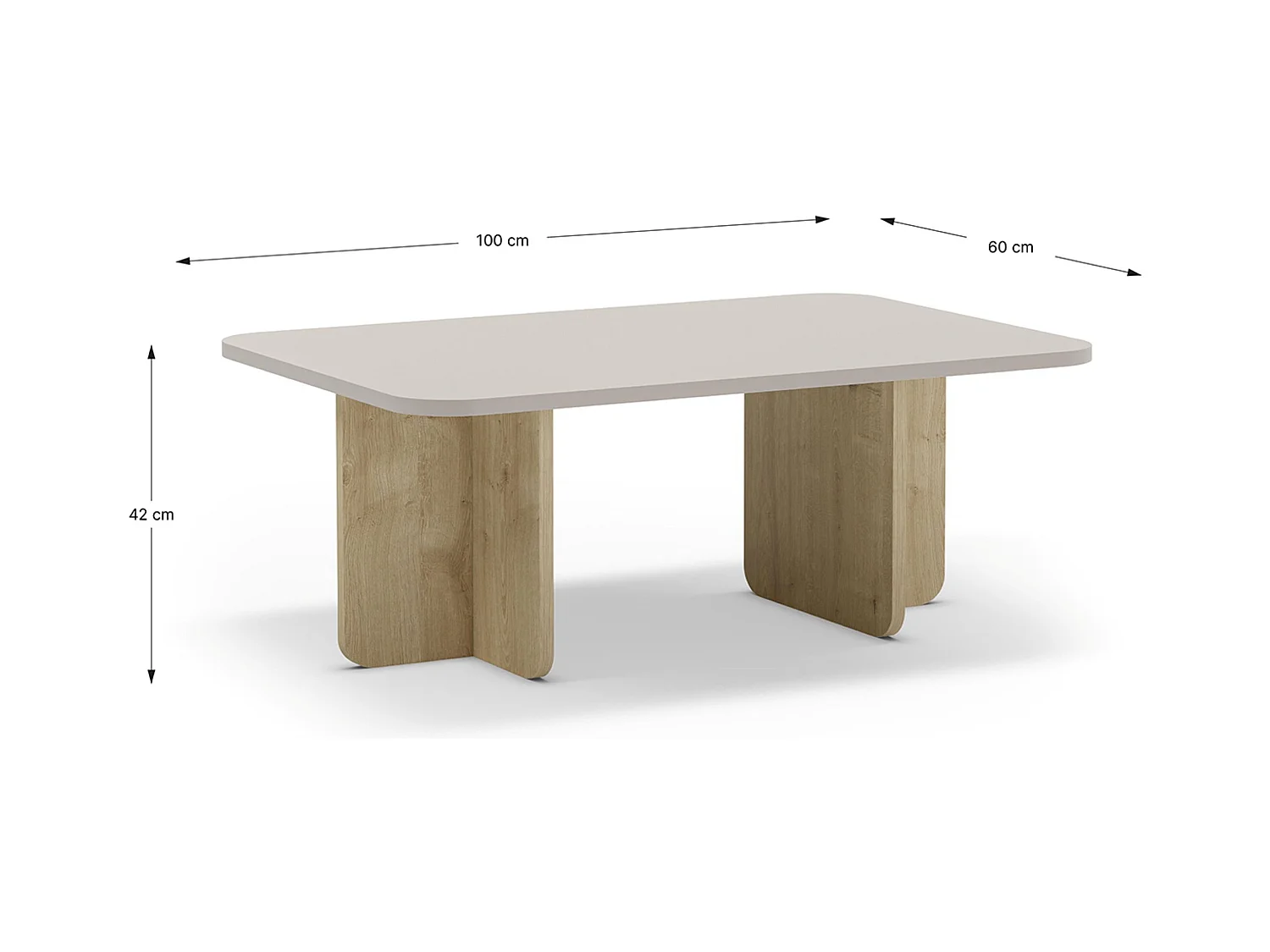 Table basse, table de salon aspect bois coloris crème - Longueur 100 x Profondeur 60 x Hauteur 42 cm