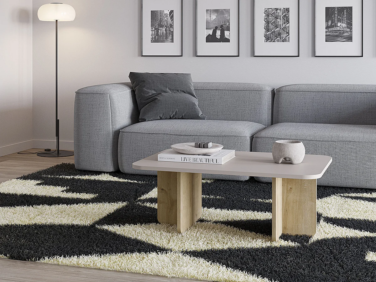 Table basse, table de salon aspect bois coloris crème - Longueur 100 x Profondeur 60 x Hauteur 42 cm