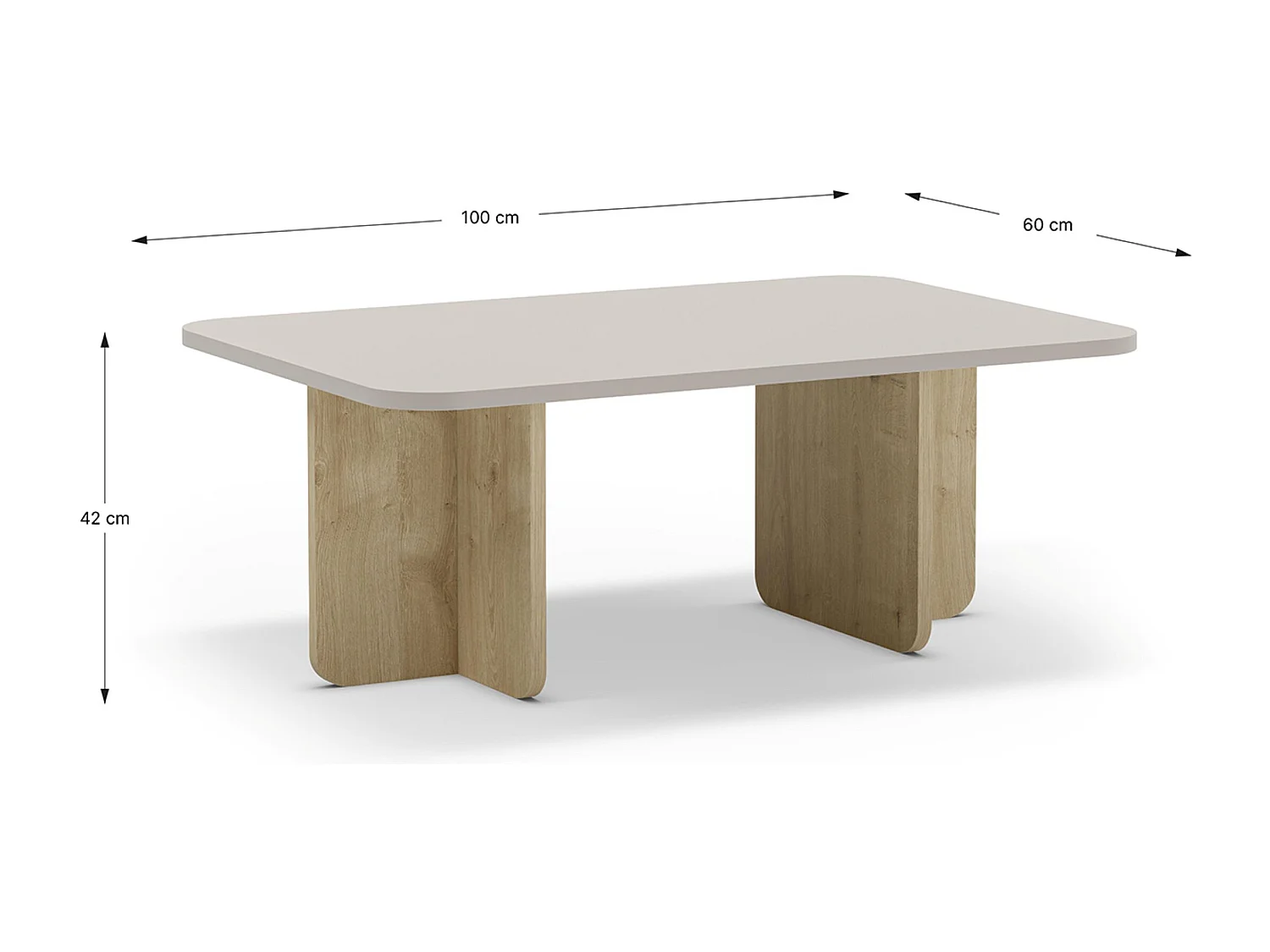 Table basse, table de salon aspect bois coloris crème - Longueur 100 x Profondeur 60 x Hauteur 42 cm