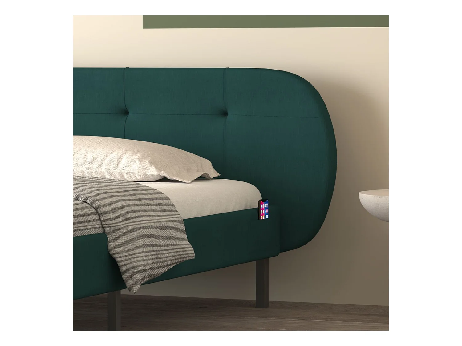 Lit capitonné 140x190cm vert avec tête de lit et sommier TULSA