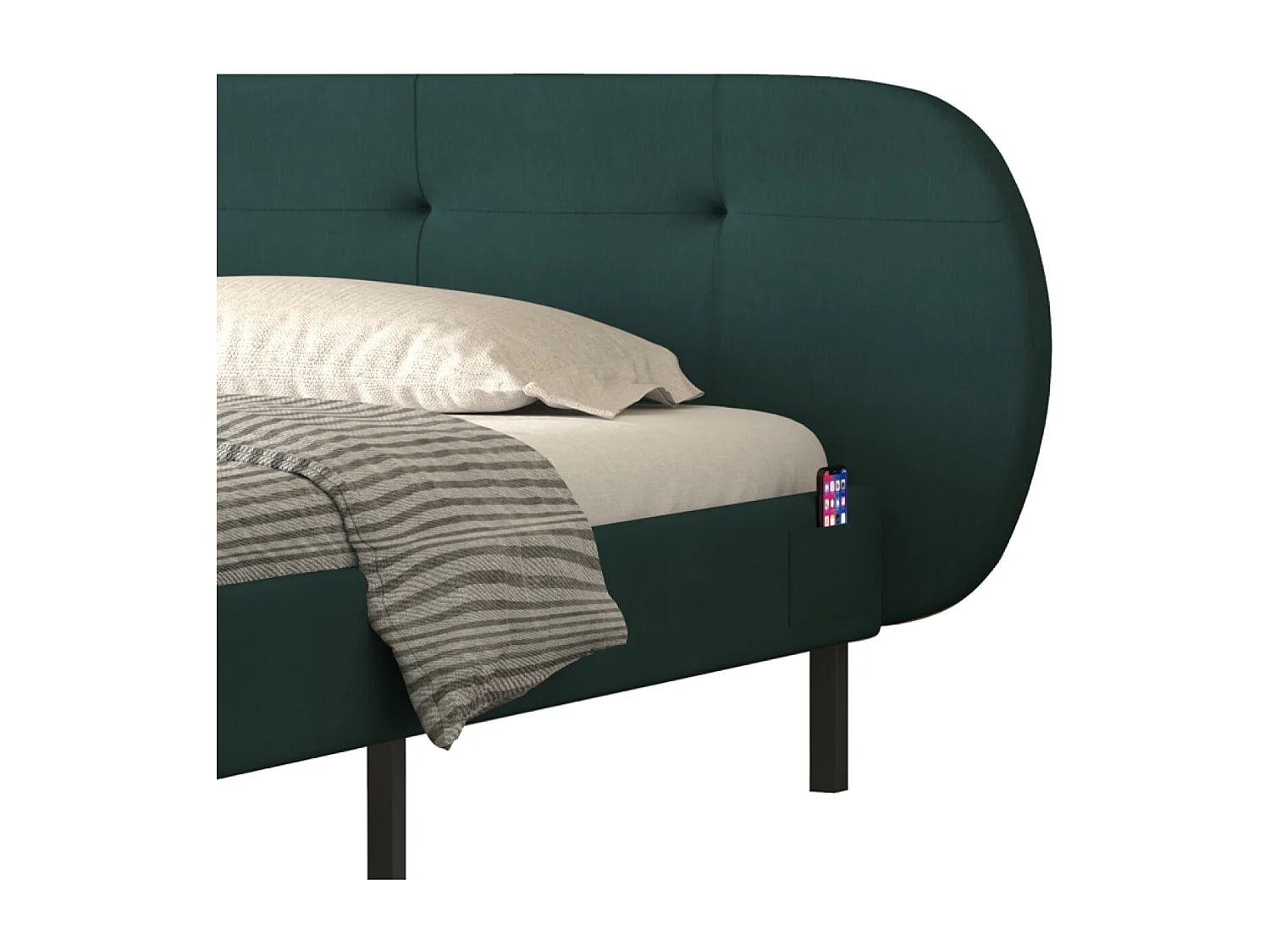 TULSA - Lit capitonné 140x190cm vert avec tête de lit et sommier