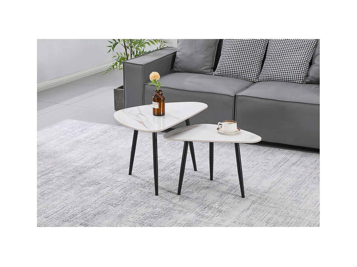 Lot de 2 tables basses gigognes en céramique "Terra" - 49 x 79 x 56 cm - Blanc