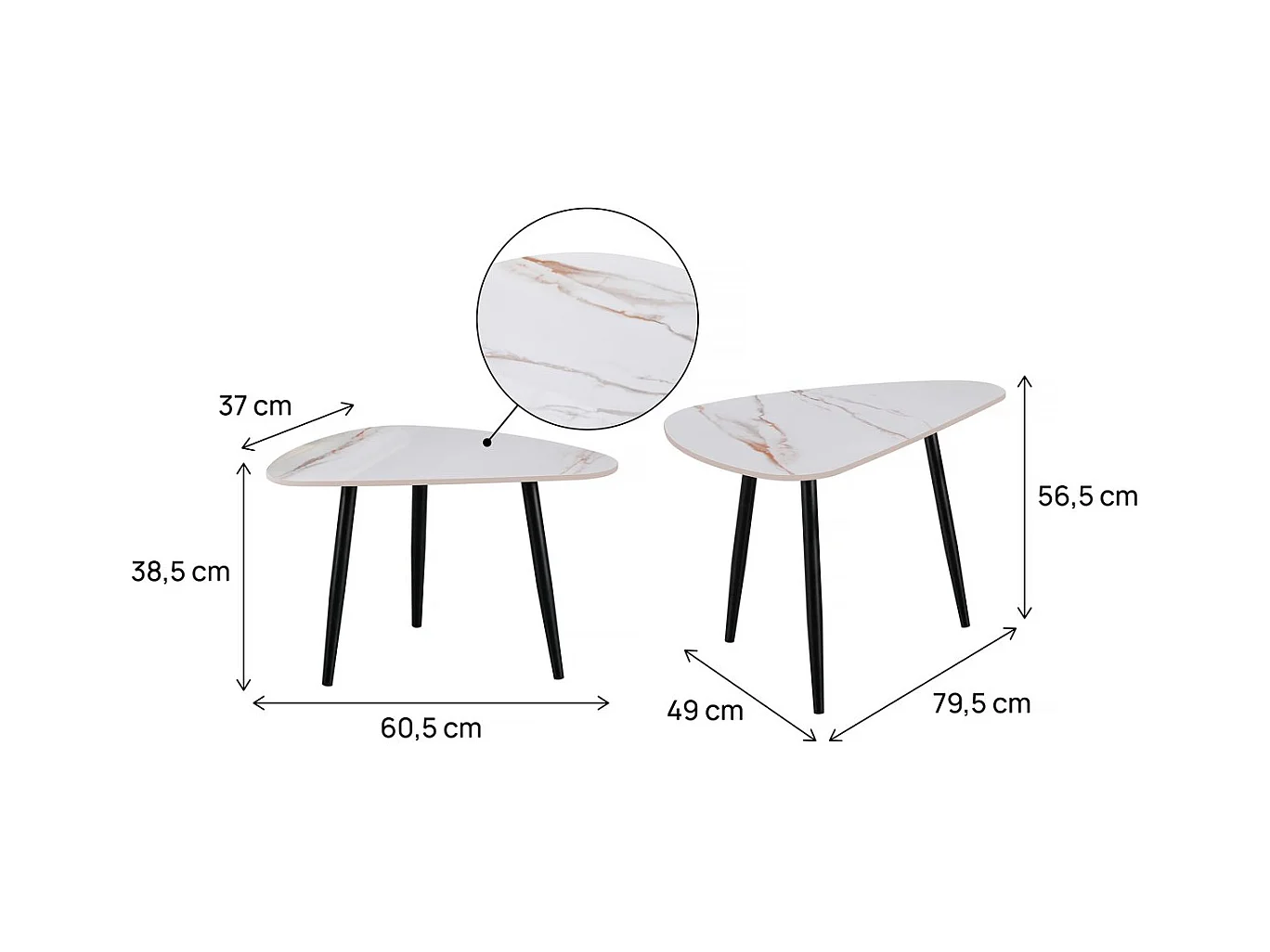 Lot de 2 tables basses gigognes en céramique "Terra" - 49 x 79 x 56 cm - Blanc