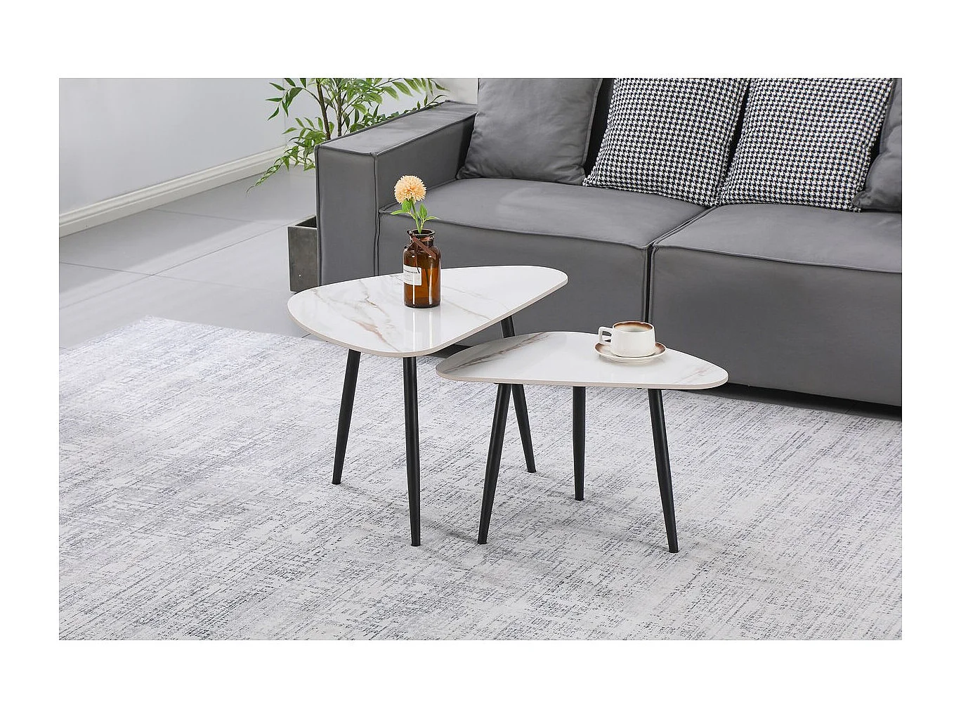 Lot de 2 tables basses gigognes en céramique "Terra" - 49 x 79 x 56 cm - Blanc