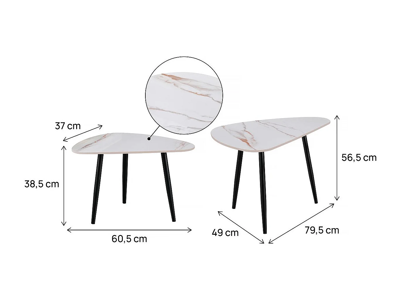 Lot de 2 tables basses gigognes en céramique "Terra" - 49 x 79 x 56 cm - Blanc