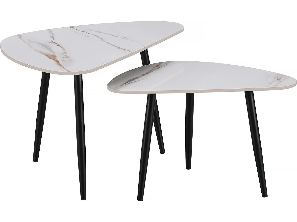 Lot de 2 tables basses gigognes en céramique "Terra" - 49 x 79 x 56 cm - Blanc