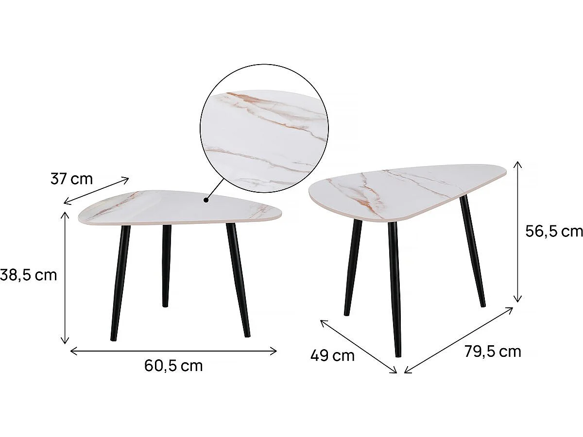 Lot de 2 tables basses gigognes en céramique "Terra" - 49 x 79 x 56 cm - Blanc