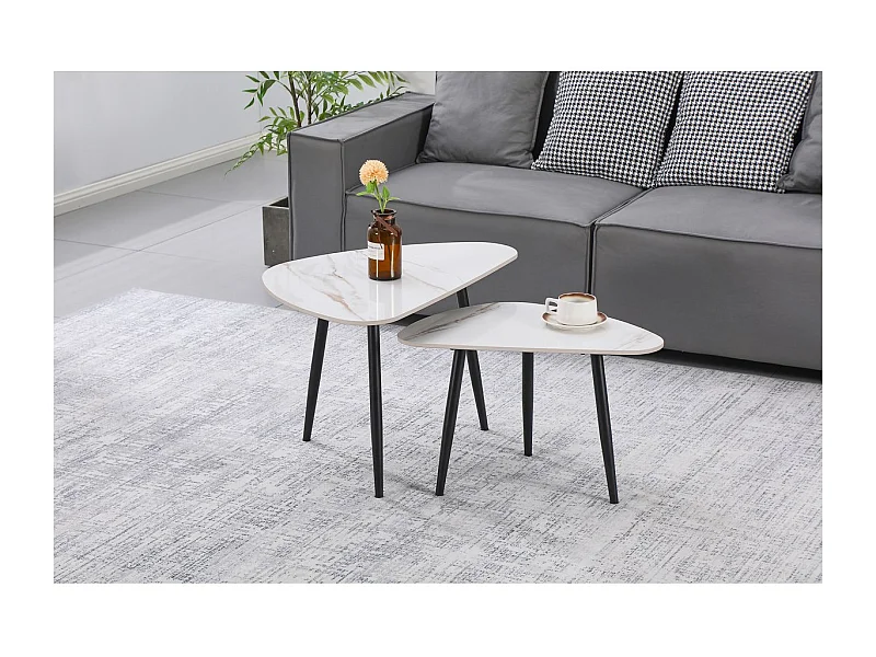 Lot de 2 tables basses gigognes en céramique "Terra" - 49 x 79 x 56 cm - Blanc