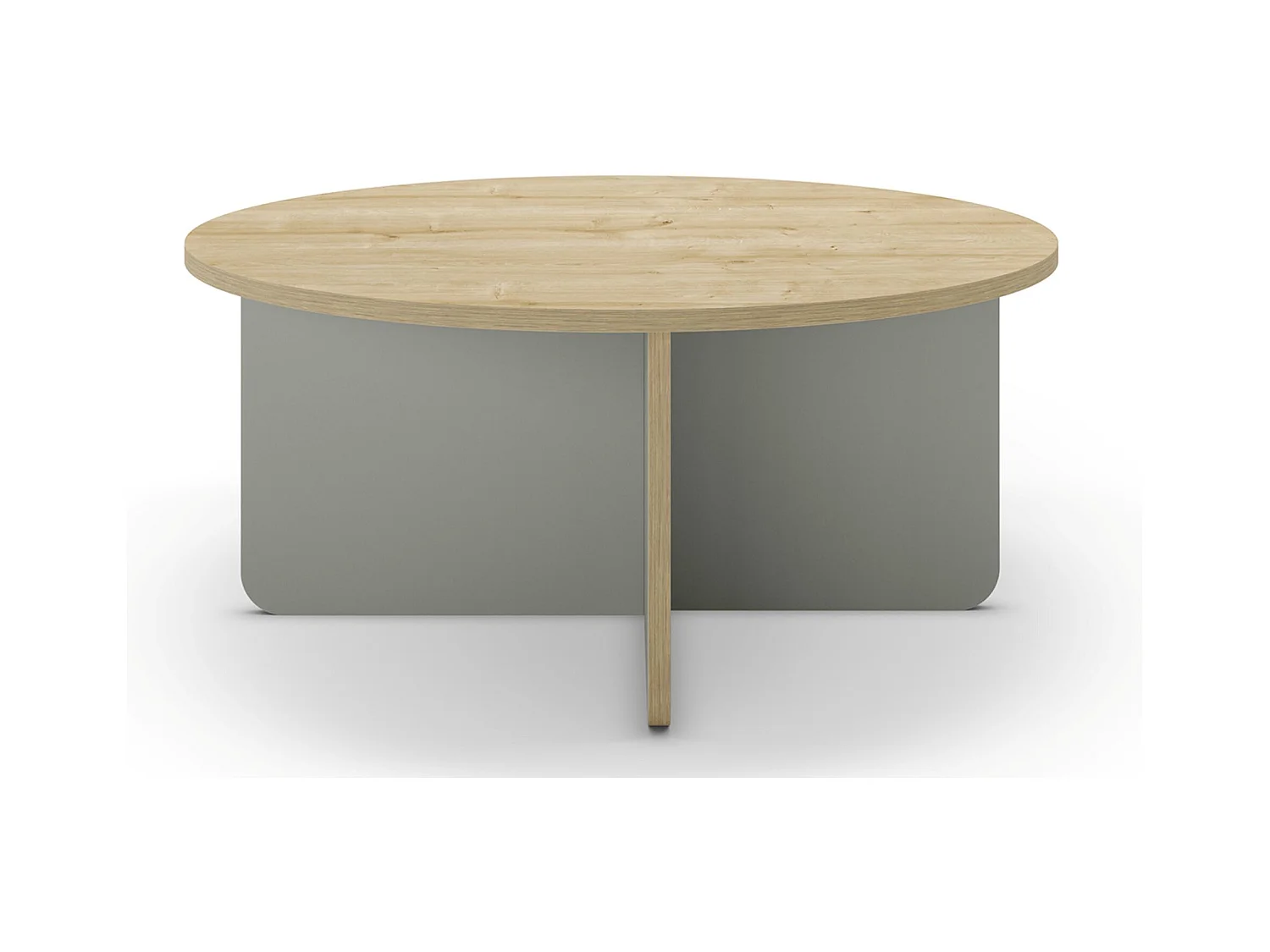 Table basse, table de salon ronde aspect bois coloris chêne, pieds coloris vert - diamètre 80 x Hauteur 38 cm