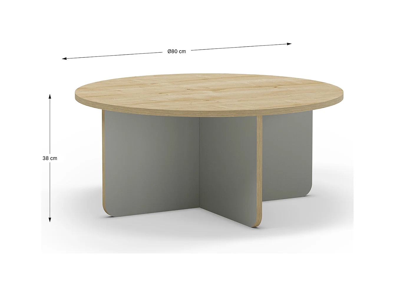 Table basse, table de salon ronde aspect bois coloris chêne, pieds coloris vert - diamètre 80 x Hauteur 38 cm