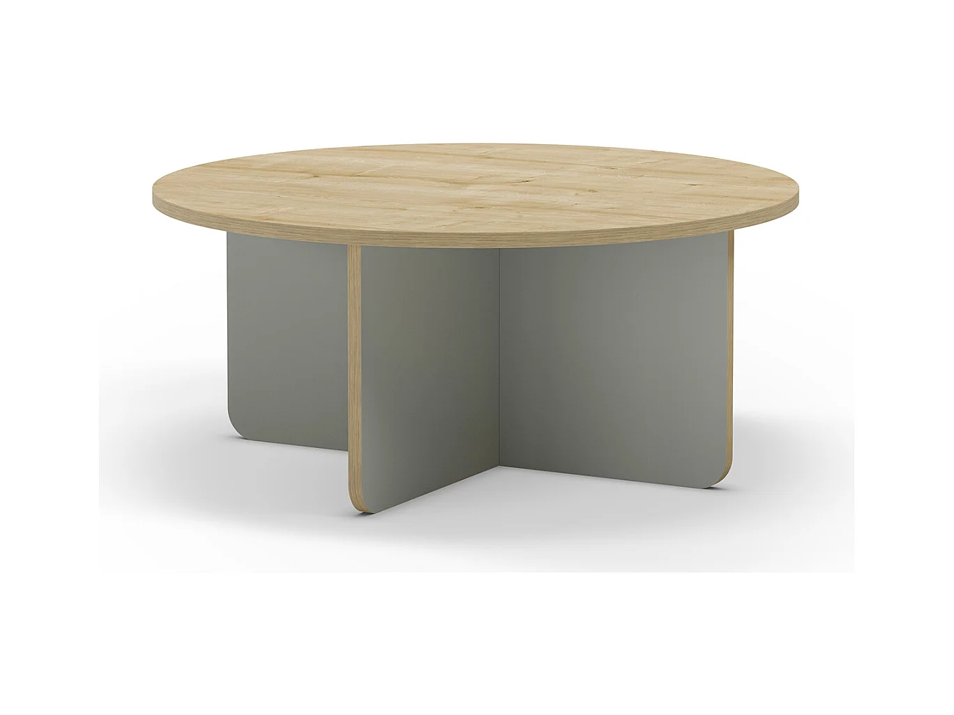 Table basse, table de salon ronde aspect bois coloris chêne, pieds coloris vert - diamètre 80 x Hauteur 38 cm
