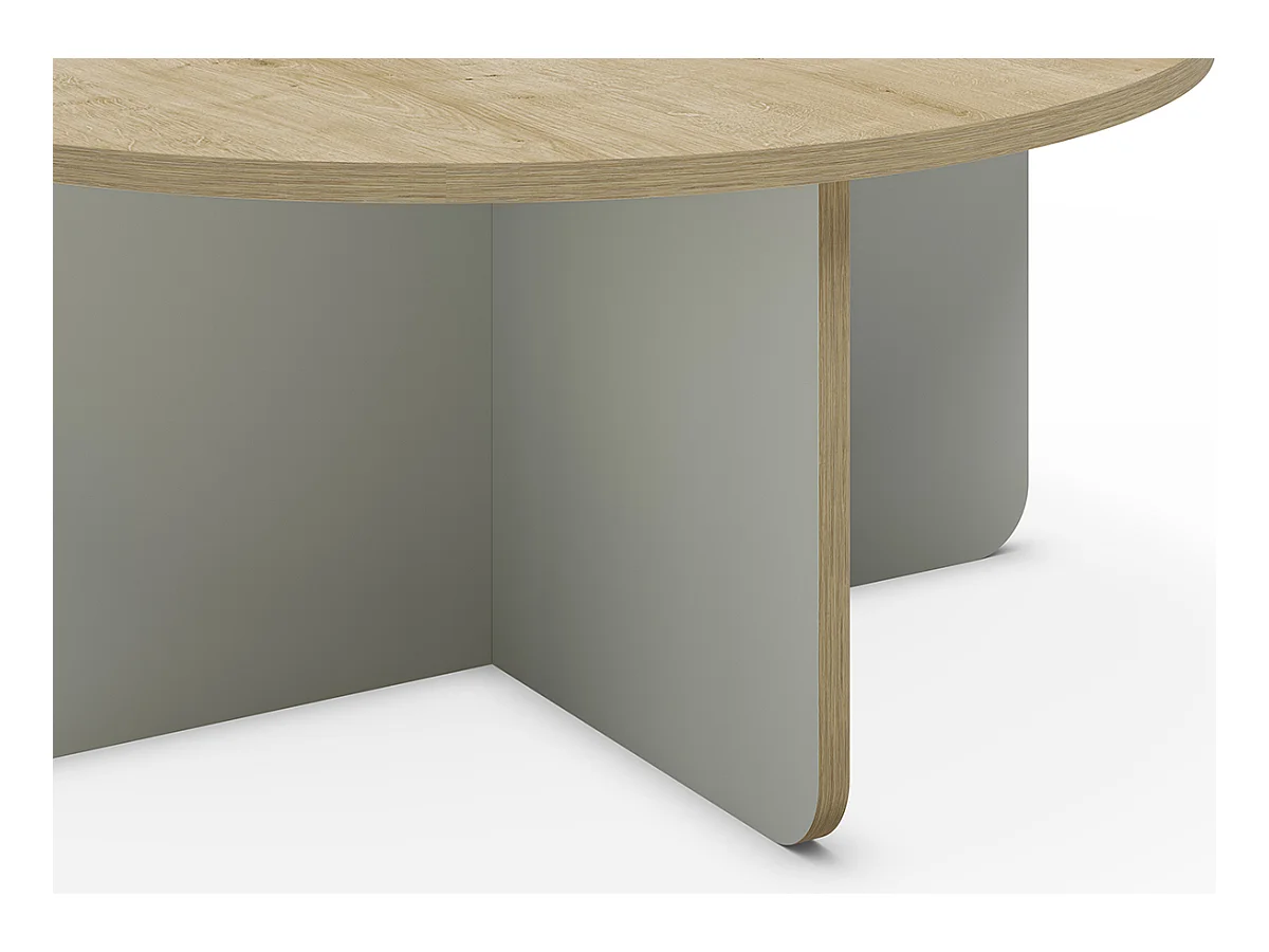 Table basse, table de salon ronde aspect bois coloris chêne, pieds coloris vert - diamètre 80 x Hauteur 38 cm