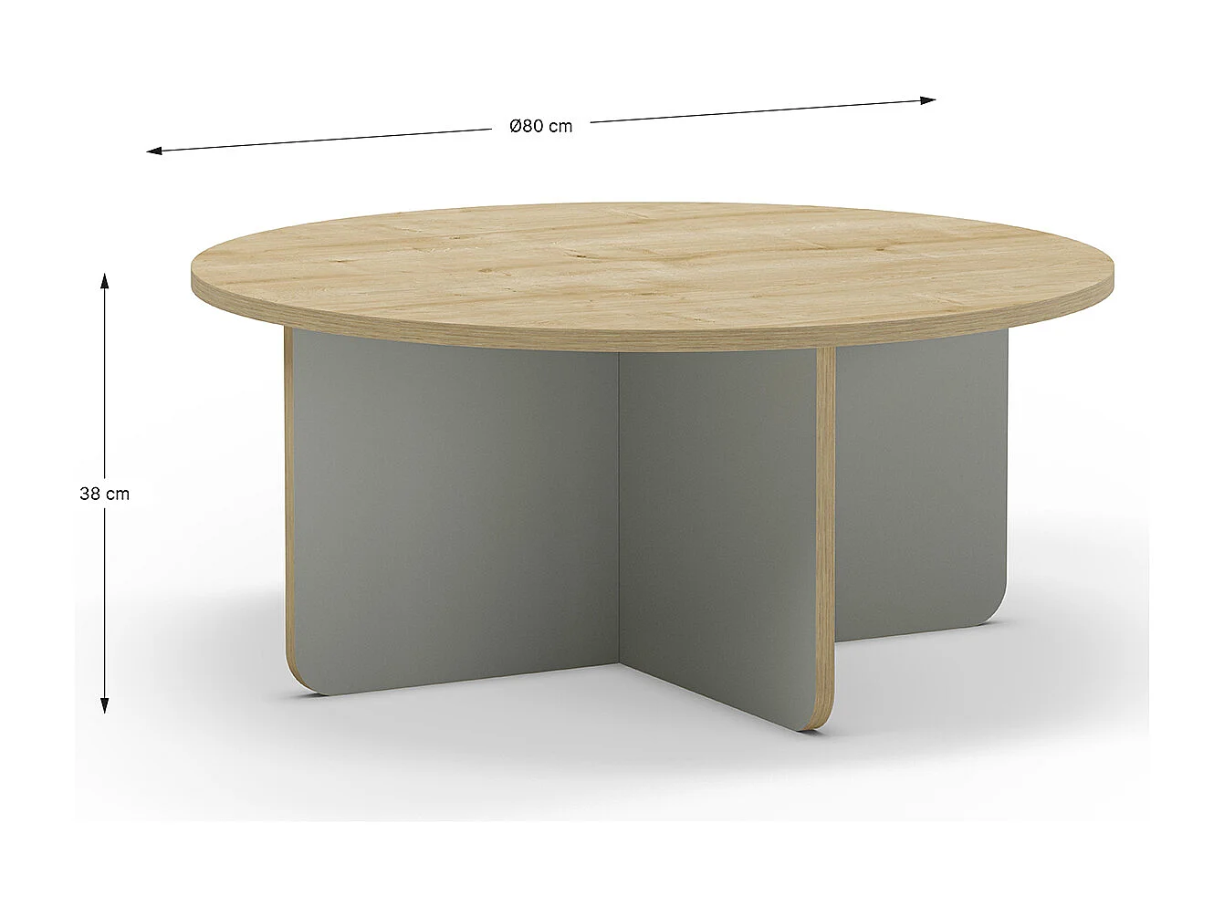 Table basse, table de salon ronde aspect bois coloris chêne, pieds coloris vert - diamètre 80 x Hauteur 38 cm