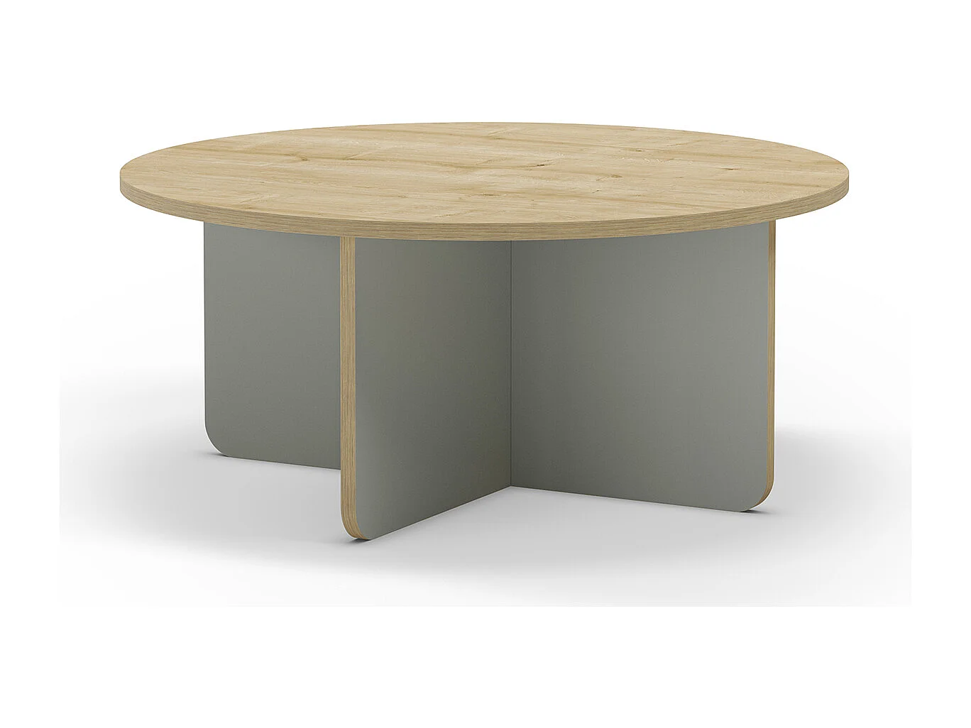 Table basse, table de salon ronde aspect bois coloris chêne, pieds coloris vert - diamètre 80 x Hauteur 38 cm