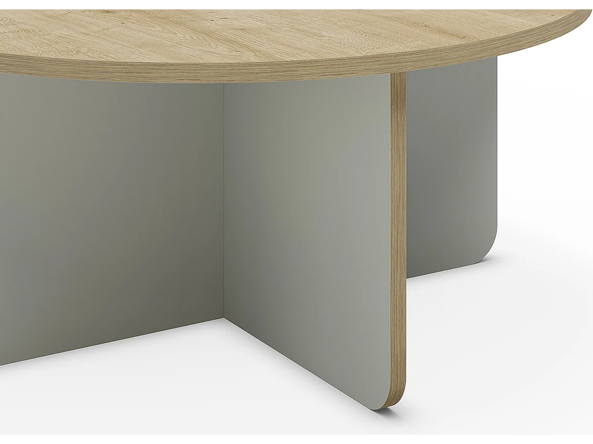 Table basse, table de salon ronde aspect bois coloris chêne, pieds coloris vert - diamètre 80 x Hauteur 38 cm