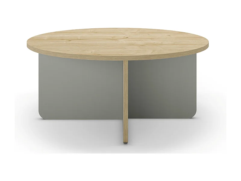 Table basse, table de salon ronde aspect bois coloris chêne, pieds coloris vert - diamètre 80 x Hauteur 38 cm