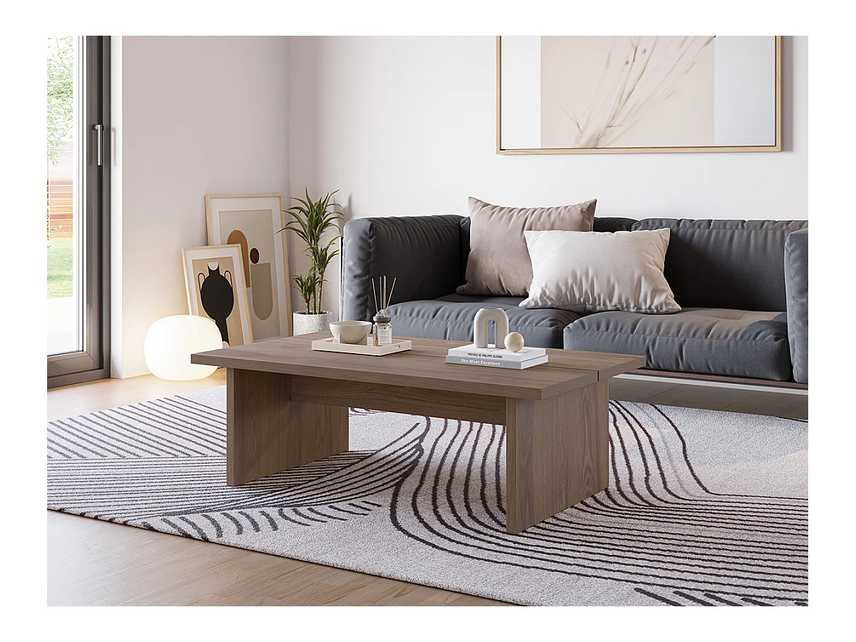 Table basse, table de salon rectangulaire aspect bois coloris chêne clair - Longueur 120 x Profondeur 70 x Hauteur 40 cm