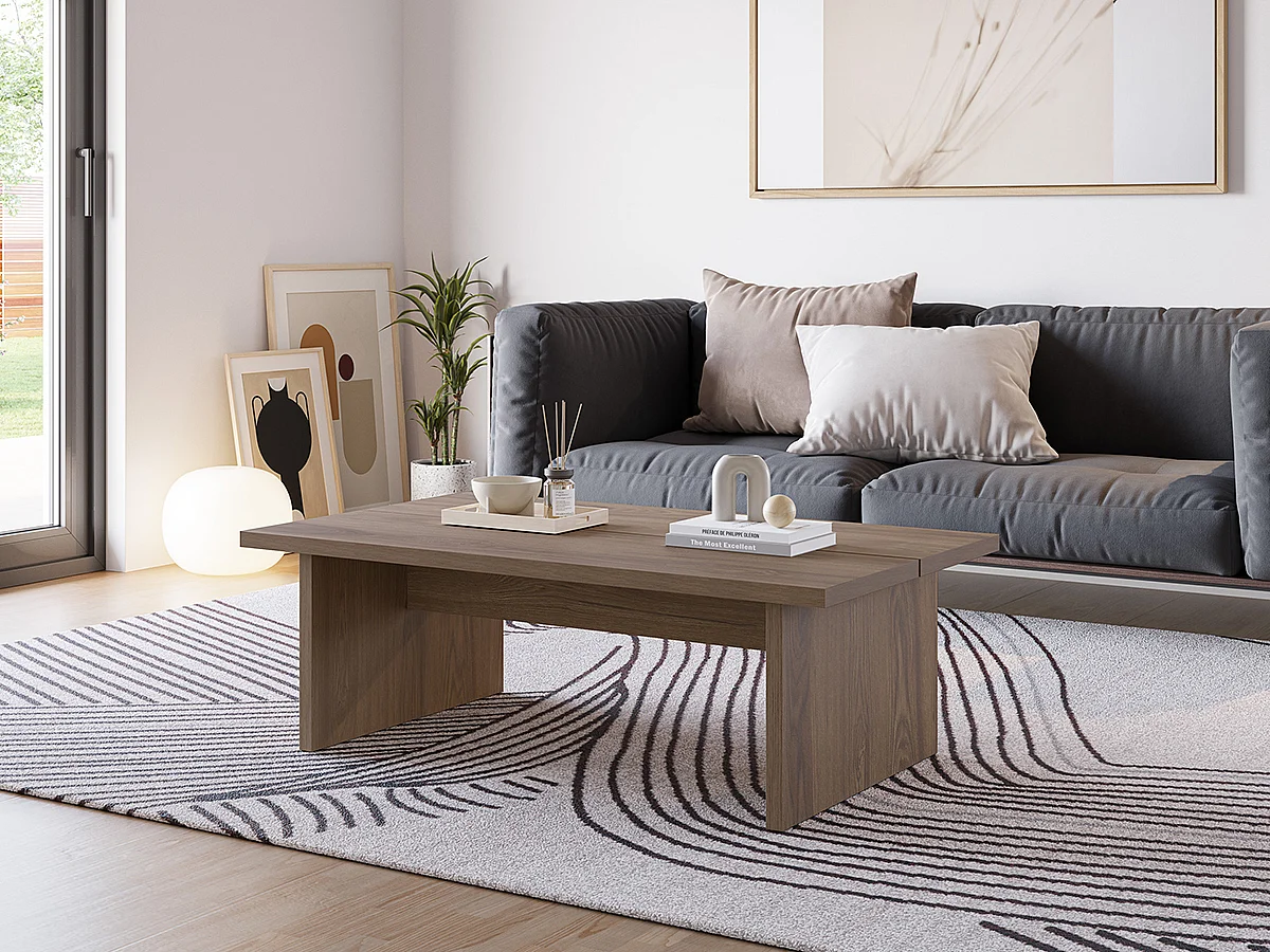 Table basse, table de salon rectangulaire aspect bois coloris chêne clair - Longueur 120 x Profondeur 70 x Hauteur 40 cm