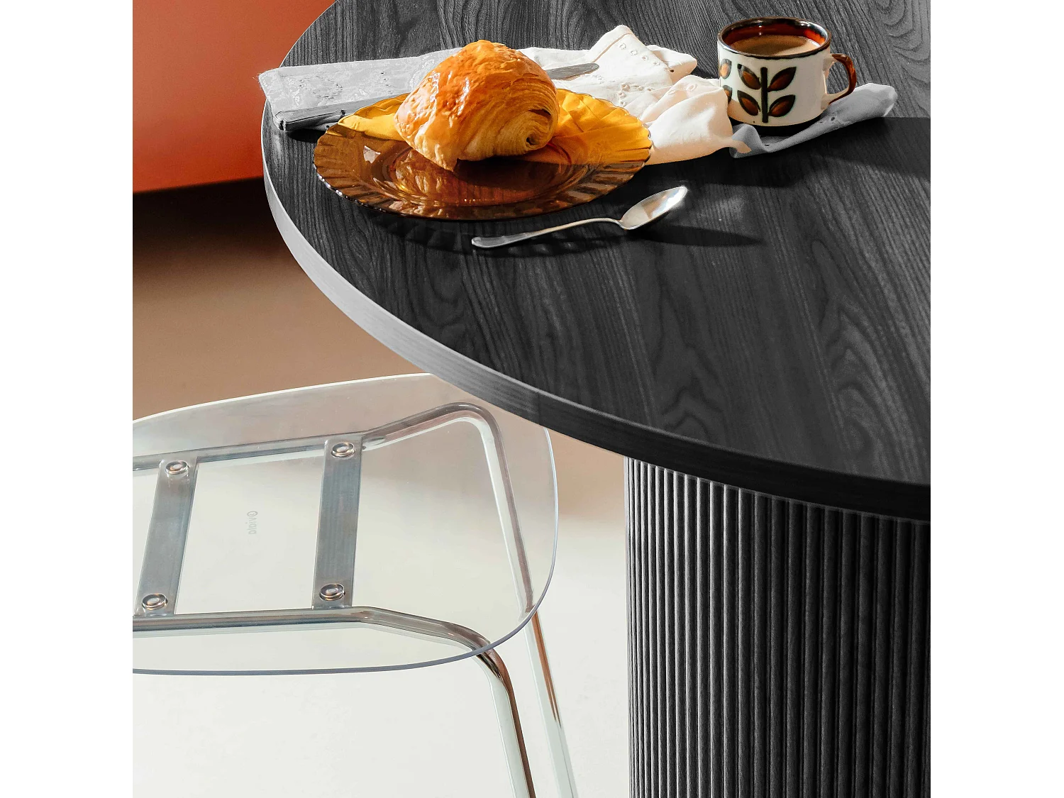 Moderne ronde eettafel 120 cm zwart houtlook