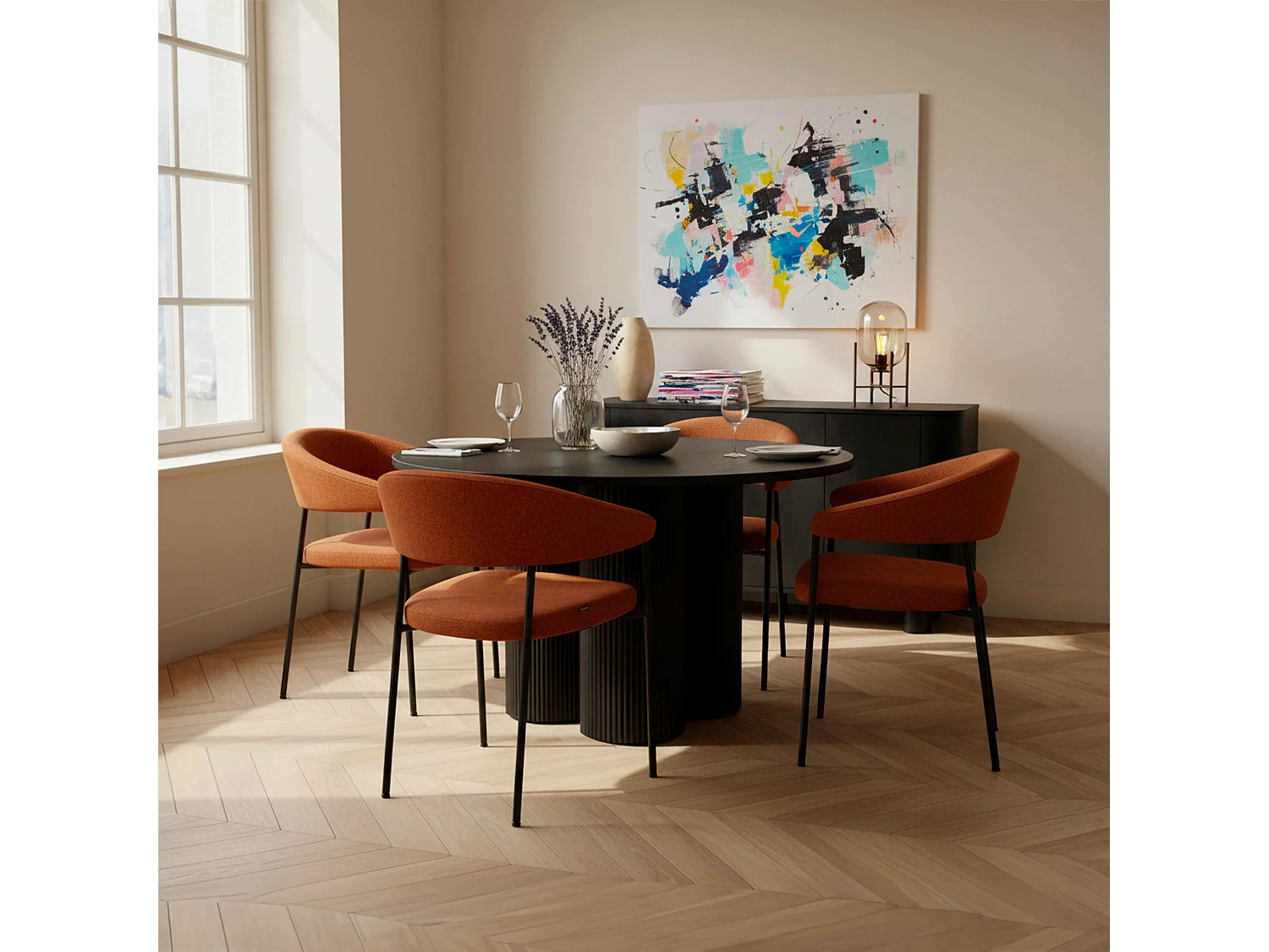 Moderne ronde eettafel 120 cm zwart houtlook