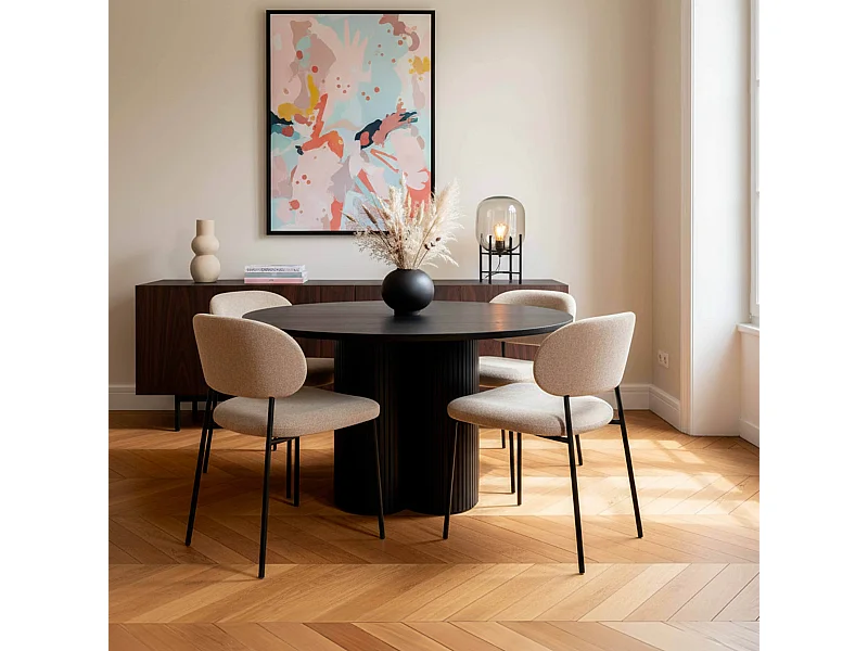 Table à manger moderne ronde 120 cm effet bois noir