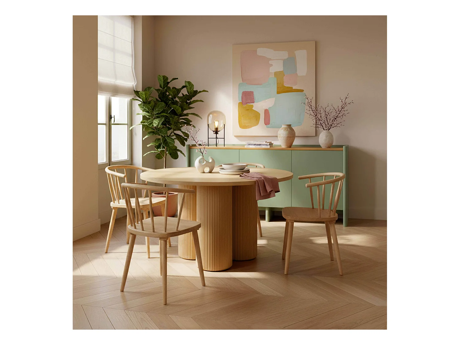 Table à manger moderne ronde 120 cm effet bois clair