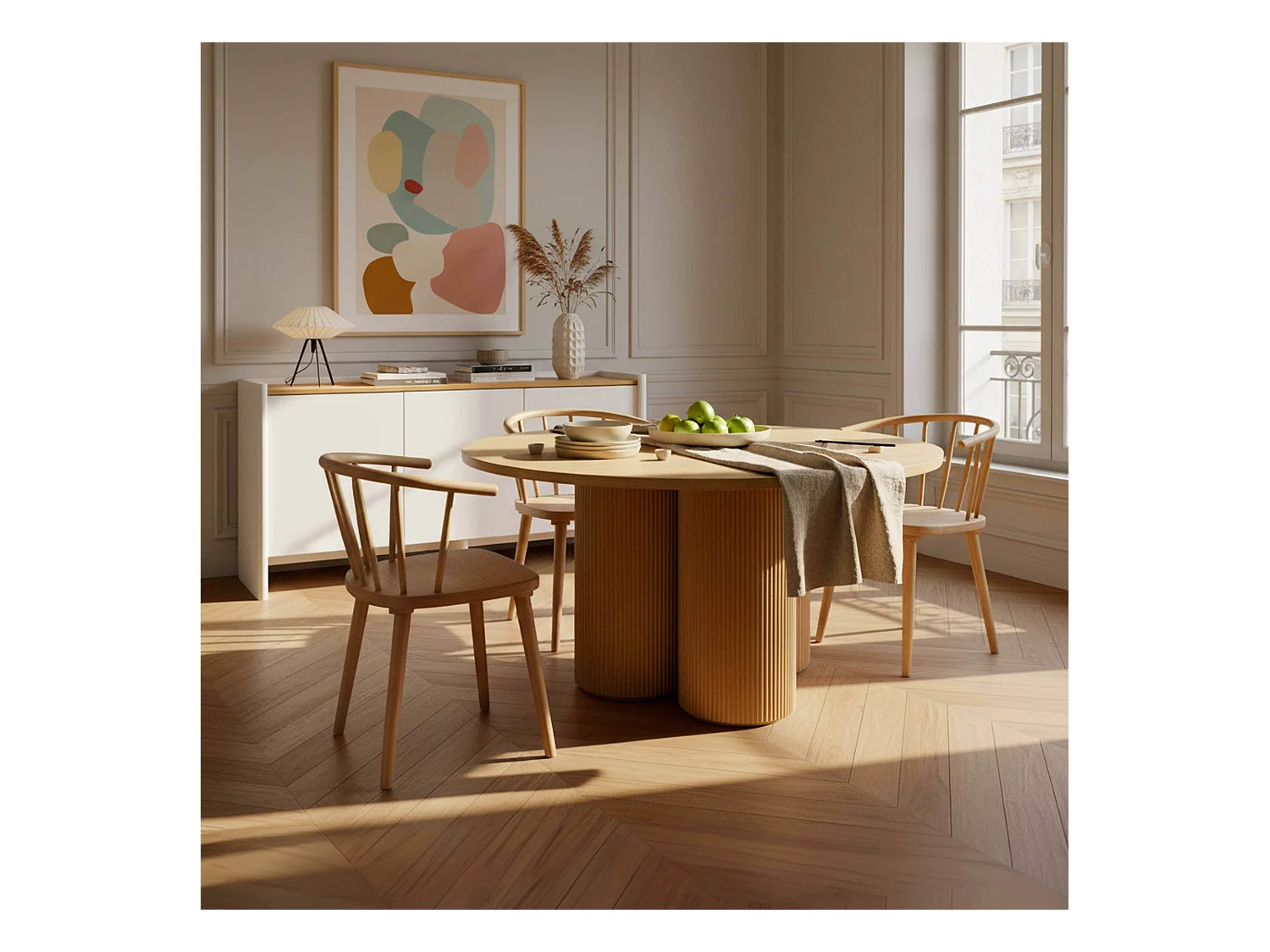 Table à manger moderne ronde 120 cm effet bois clair