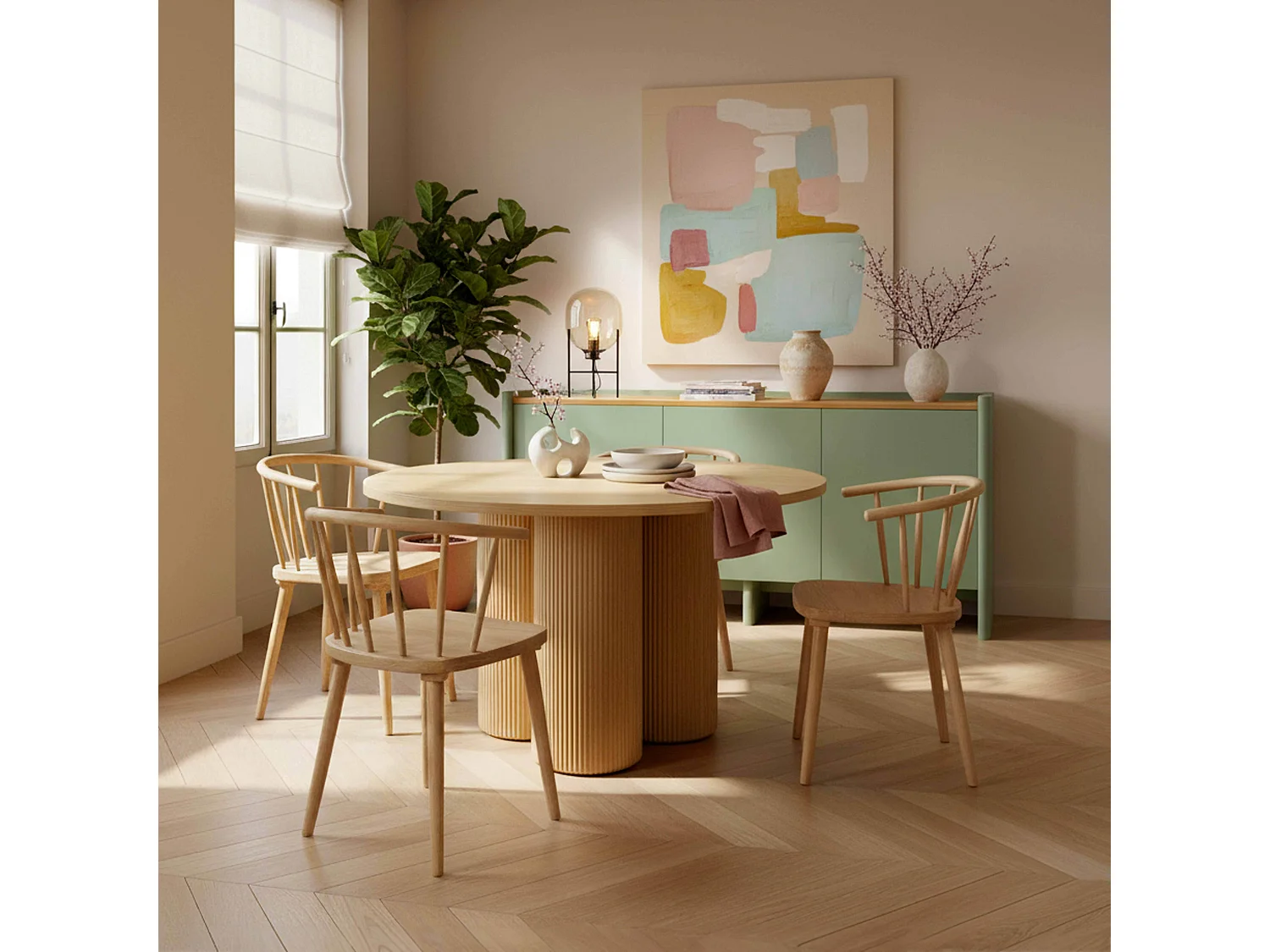 Table à manger moderne ronde 120 cm effet bois clair