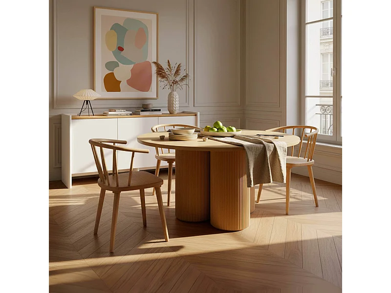 Table à manger moderne ronde 120 cm effet bois clair