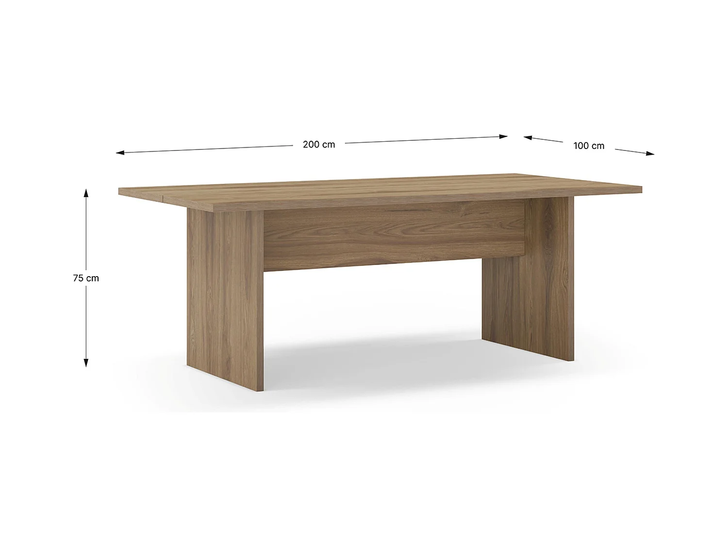 Table à manger, table de repas rectangulaire aspect bois chêne - Longueur 200 x Profondeur 100 x Hauteur 75 cm