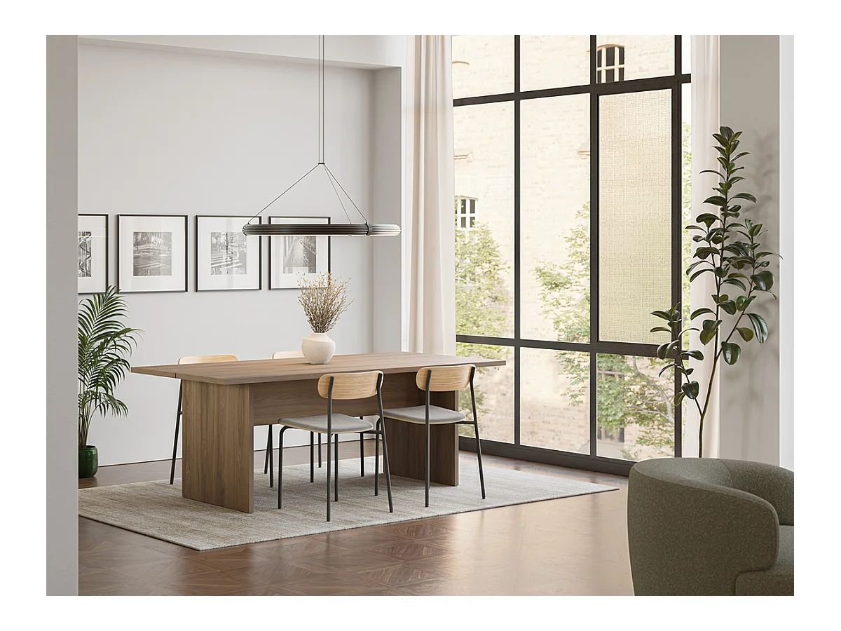 Table à manger, table de repas rectangulaire aspect bois chêne - Longueur 200 x Profondeur 100 x Hauteur 75 cm