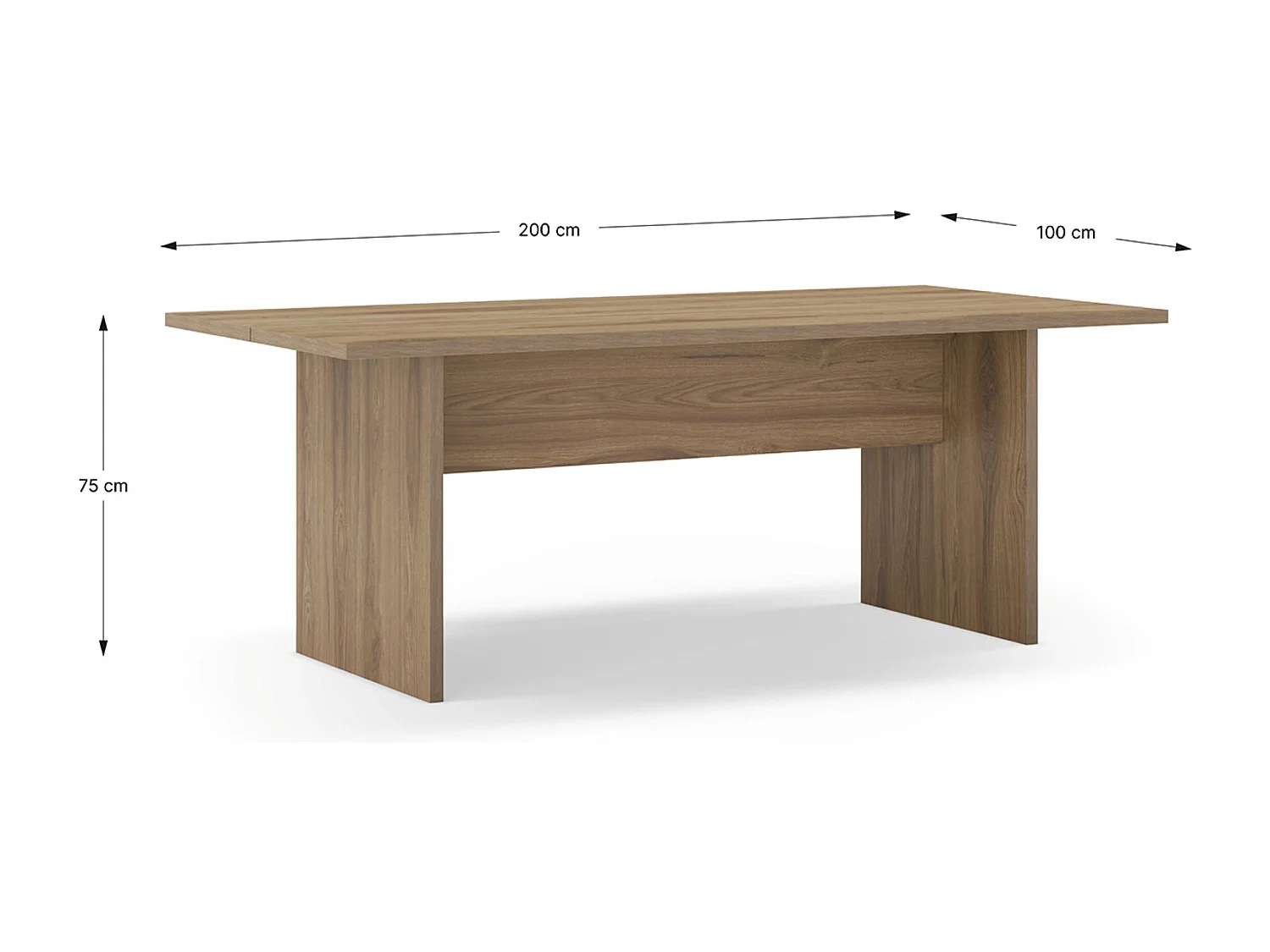 Table à manger, table de repas rectangulaire aspect bois chêne - Longueur 200 x Profondeur 100 x Hauteur 75 cm