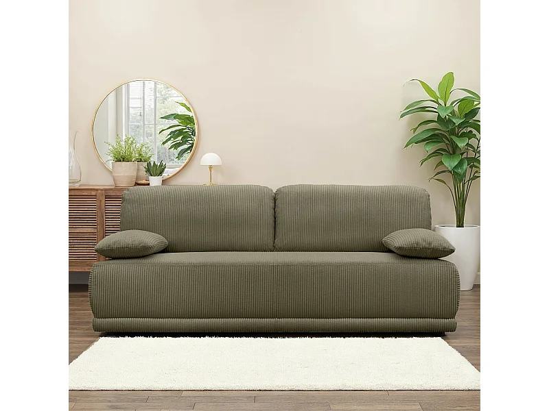 Divano letto 3 posti velluto a coste, verde kaki