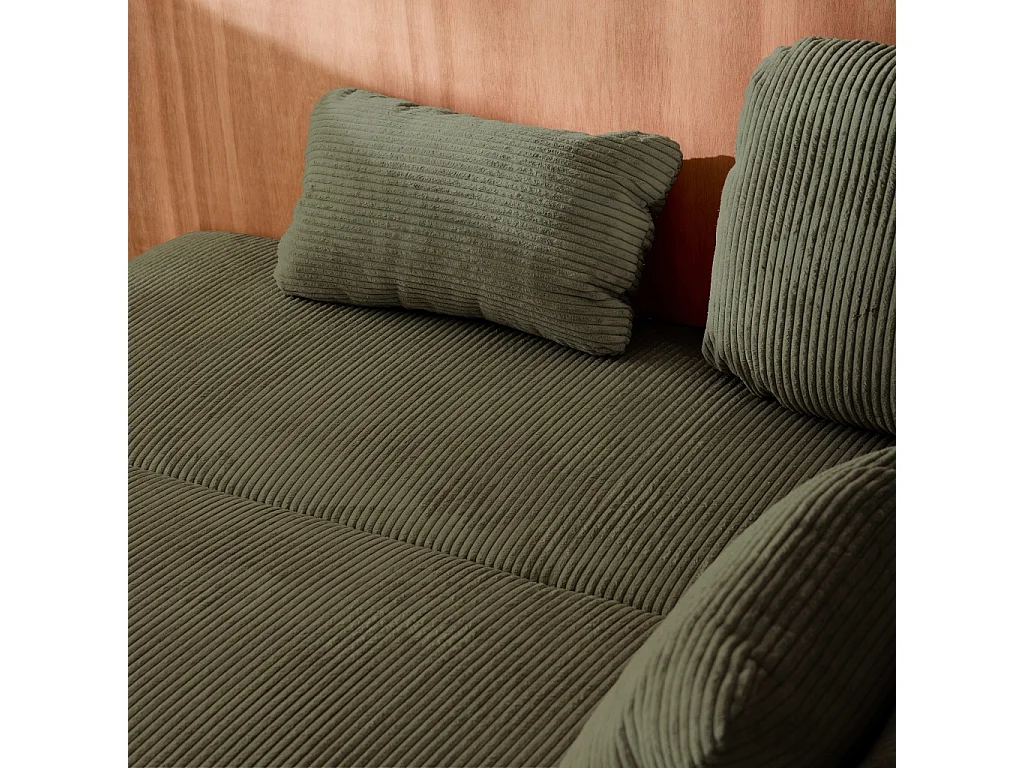 Sofá cama en pana fina con baúl de almacenamiento, 3 plazas verde kaki