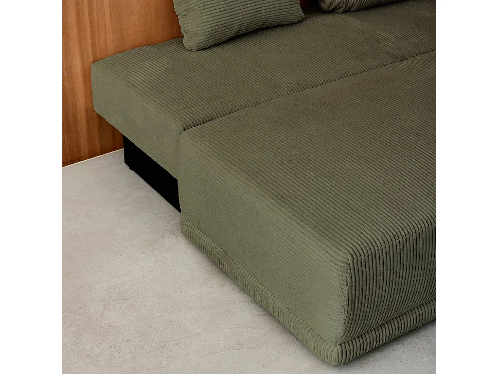 Sofá cama en pana fina con baúl de almacenamiento, 3 plazas verde kaki