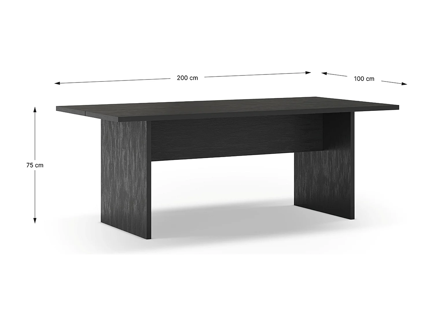 Table à manger, table de repas rectangulaire aspect bois coloris noir - Longueur 200 x Profondeur 100 x Hauteur 75 cm