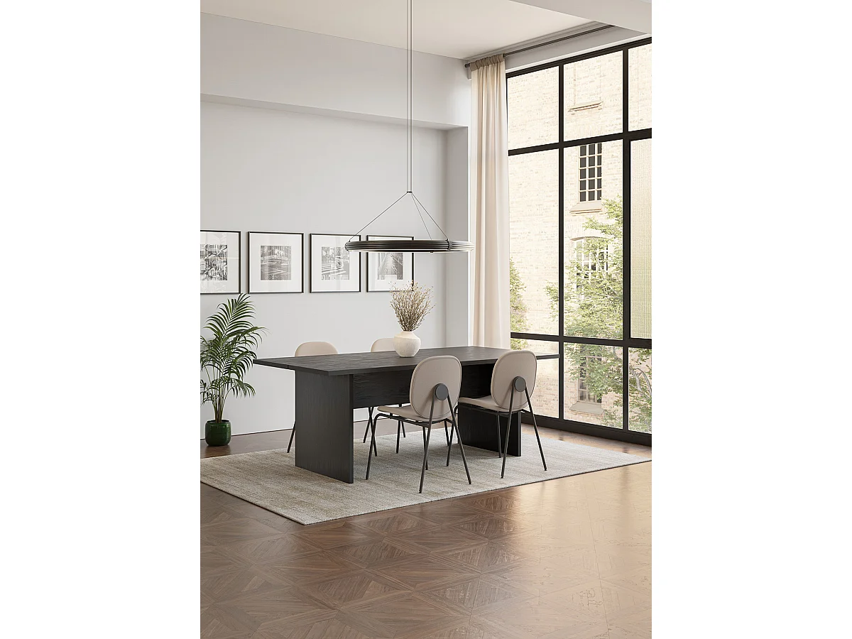 Table à manger, table de repas rectangulaire aspect bois coloris noir - Longueur 200 x Profondeur 100 x Hauteur 75 cm