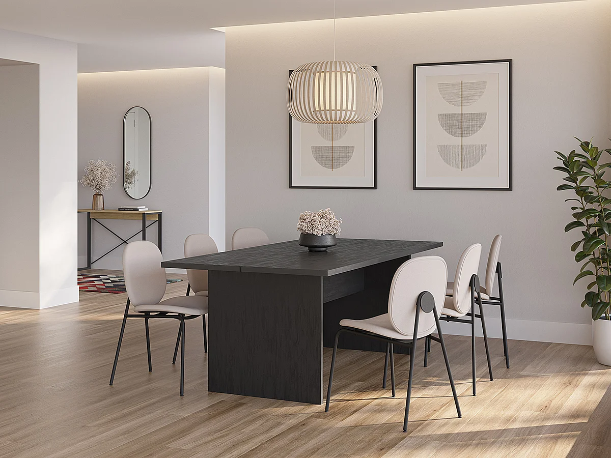 Table à manger, table de repas rectangulaire aspect bois coloris noir - Longueur 200 x Profondeur 100 x Hauteur 75 cm