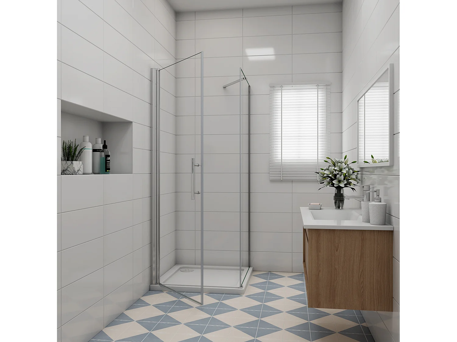 80x76x197cm Schwenktür Pendeltür mit Seitenwand Duschtür Duschkabine