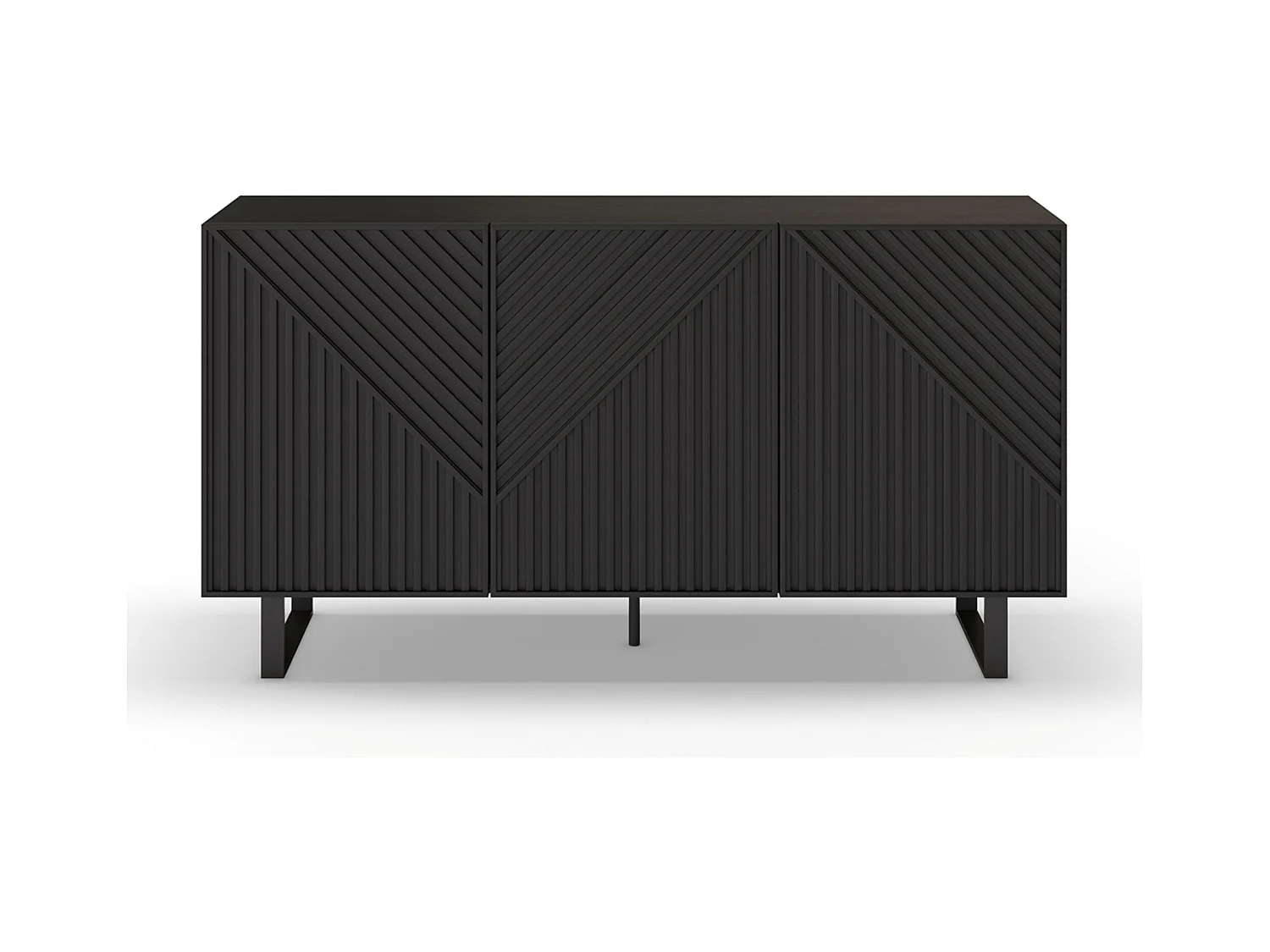 Buffet, meuble de rangement avec 3 portes aspect bois coloris noir, pieds en métal noir- Longueur 150,90 x Profondeur 40 x Hauteur 80 cm