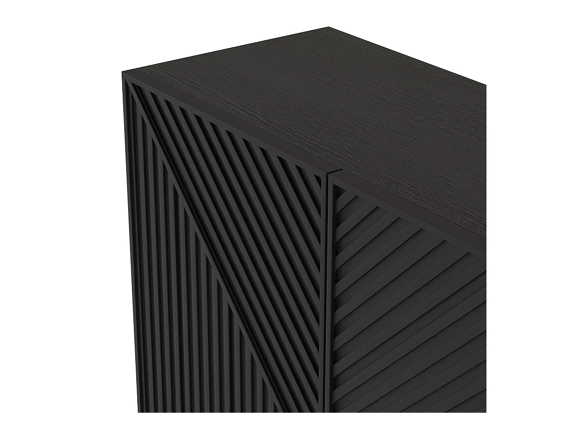 Buffet, meuble de rangement avec 3 portes aspect bois coloris noir, pieds en métal noir- Longueur 150,90 x Profondeur 40 x Hauteur 80 cm