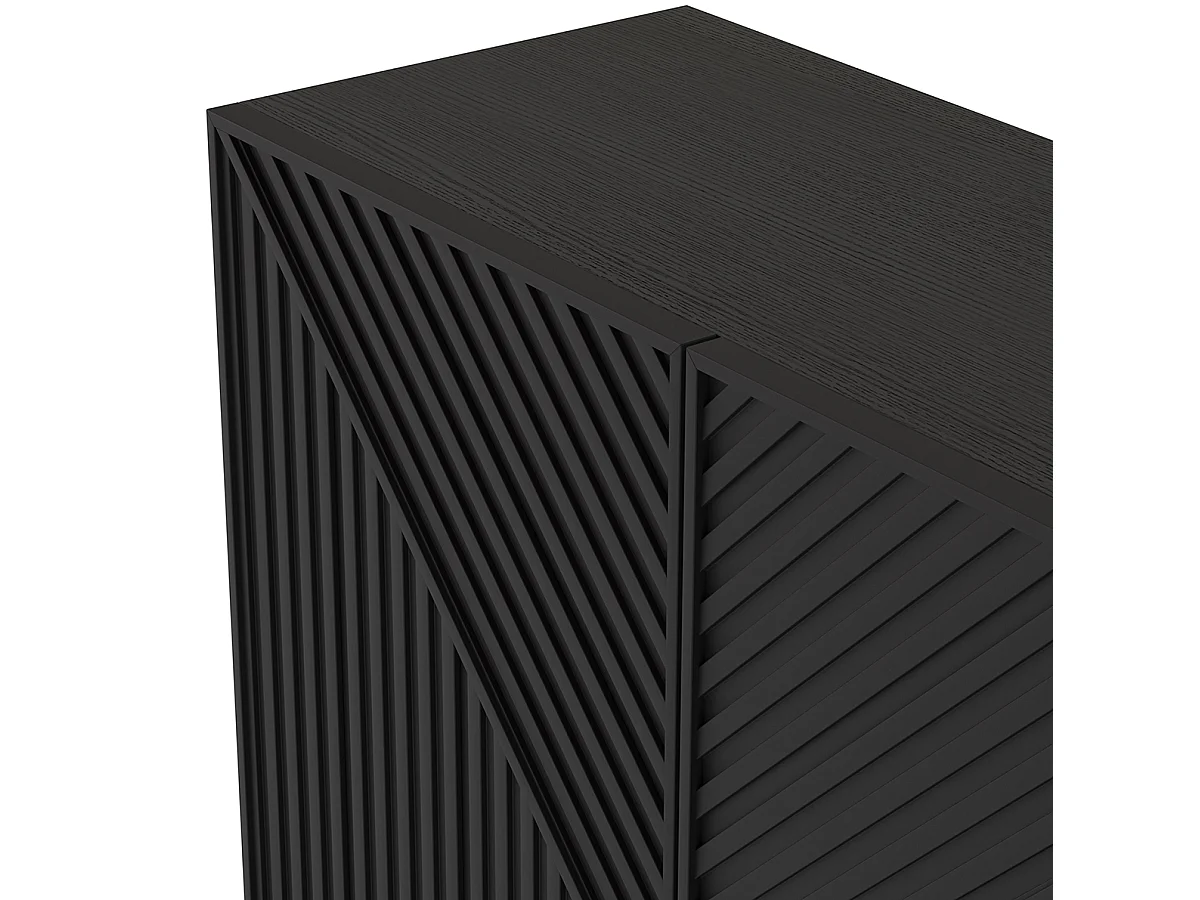 Buffet, meuble de rangement avec 3 portes aspect bois coloris noir, pieds en métal noir- Longueur 150,90 x Profondeur 40 x Hauteur 80 cm