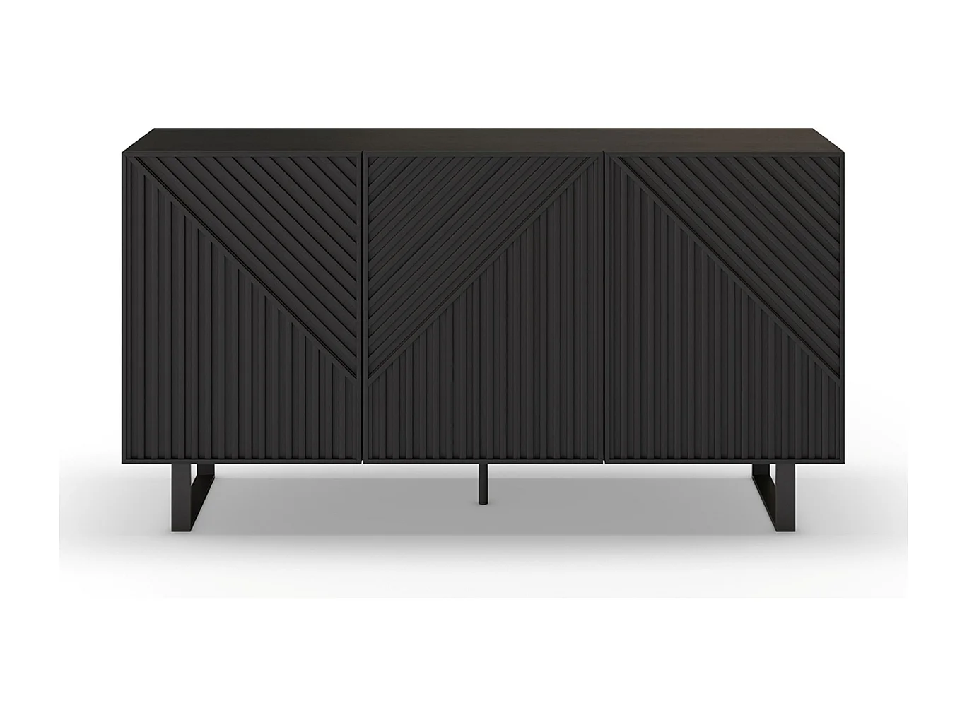 Buffet, meuble de rangement avec 3 portes aspect bois coloris noir, pieds en métal noir- Longueur 150,90 x Profondeur 40 x Hauteur 80 cm
